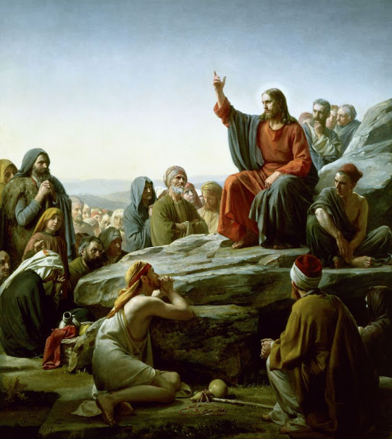 Jesus e o Sermão do Monte, Jesus manto vermelho, Jesus e fiéis