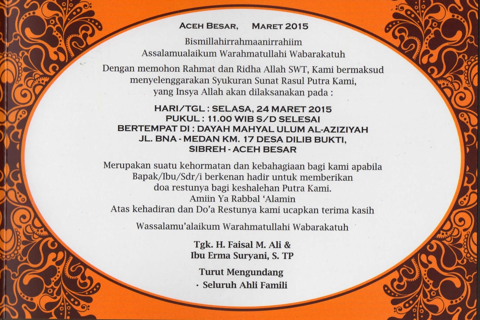 Undangan Sunat Rasul Ananda Kami Dayah Mahyal Ulum Al