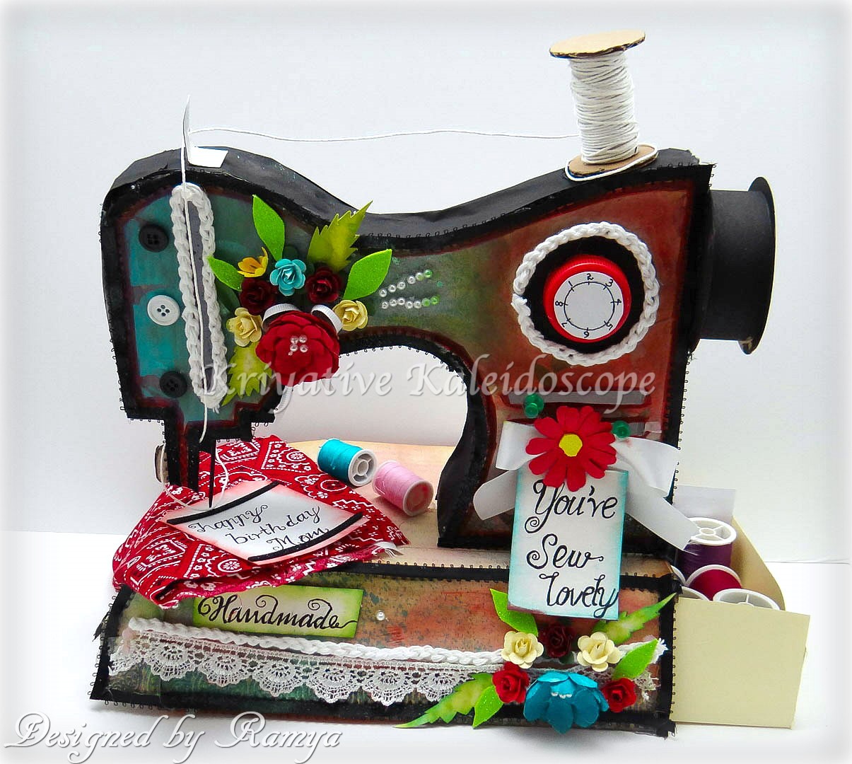 KRIYATIVE KALEIDOSCOPE SEWING MACHINE SHAPED BOX CARD
