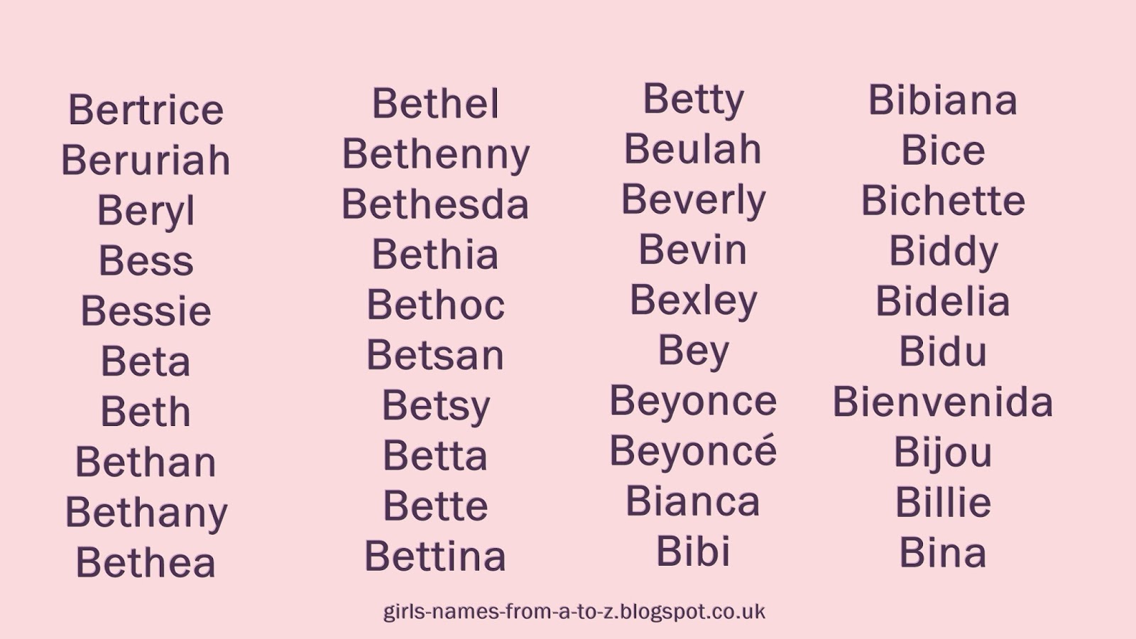 Girls Names From A To Z: Girls Names Starting With B.