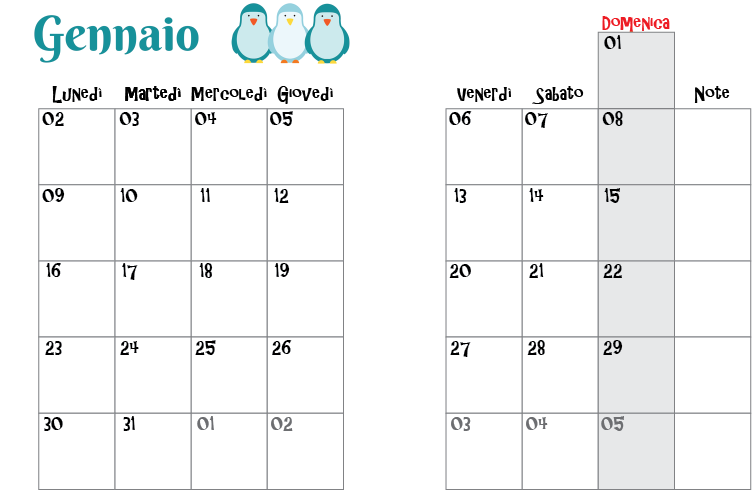 planner mensile da scaricare