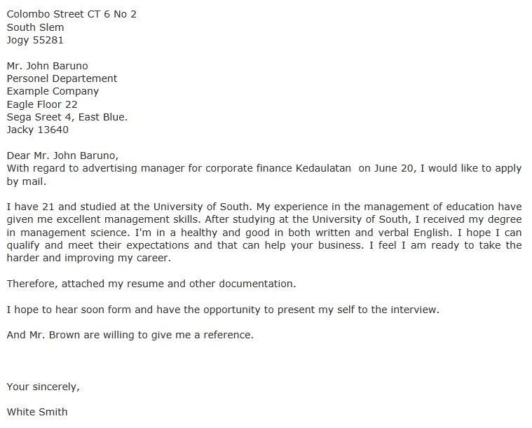 Information For Job Seekers: Sample of Job Application Letter