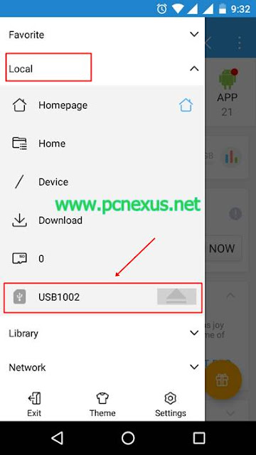 ES file explorer on moto g android 6.0 with hidden usb otg