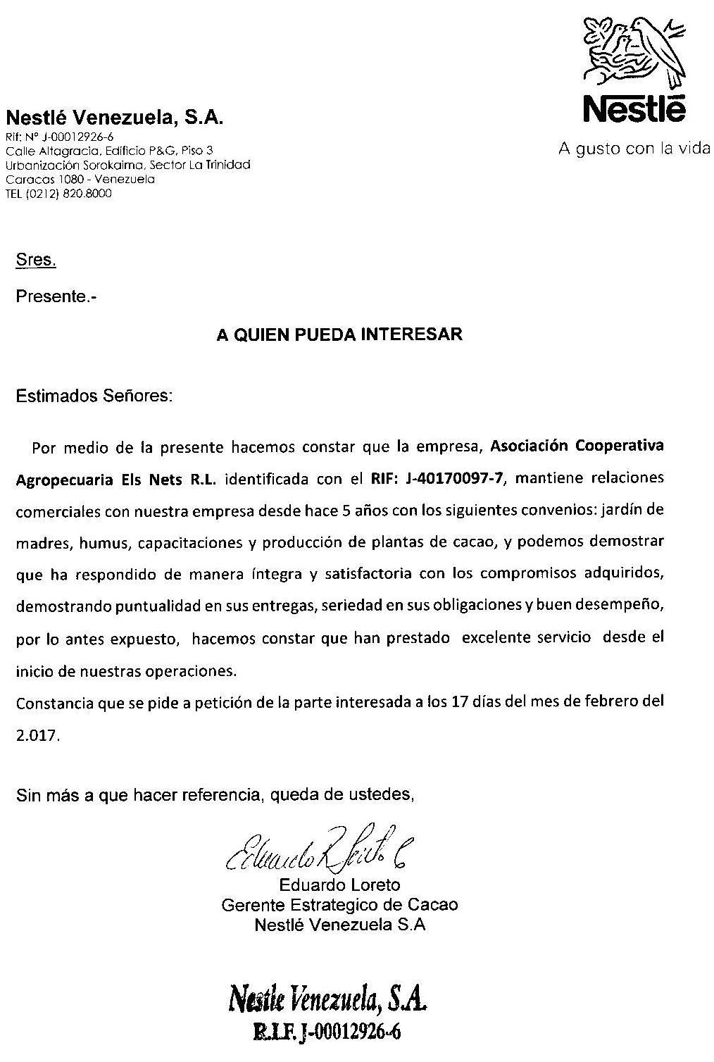 carta de recomendaciones de trabajo