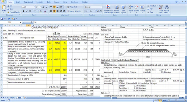 Download road construction estimating EXCEL spreadsheet