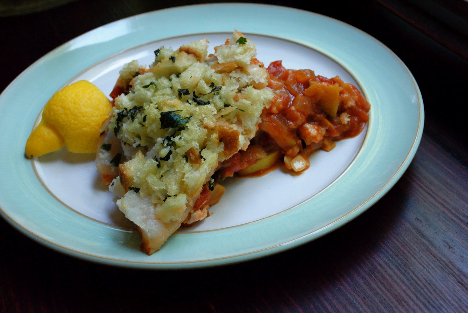 Oven Roasted Haddock with Fresh Herb Breadcrumbs and Saucy Squash