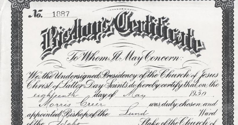 Creer Family History: Morris Creer Bishops Certificate Creer Family History: Morris Creer Bishops Certificate