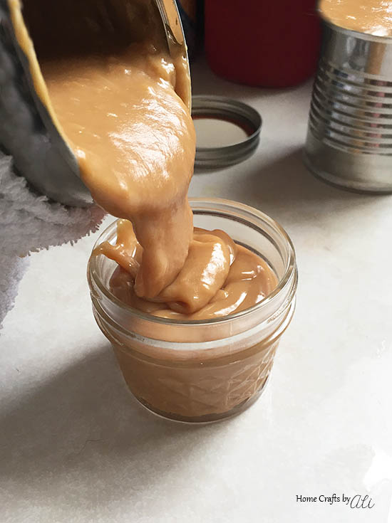 Easy Dulce de Leche Poured in Jar for small serving