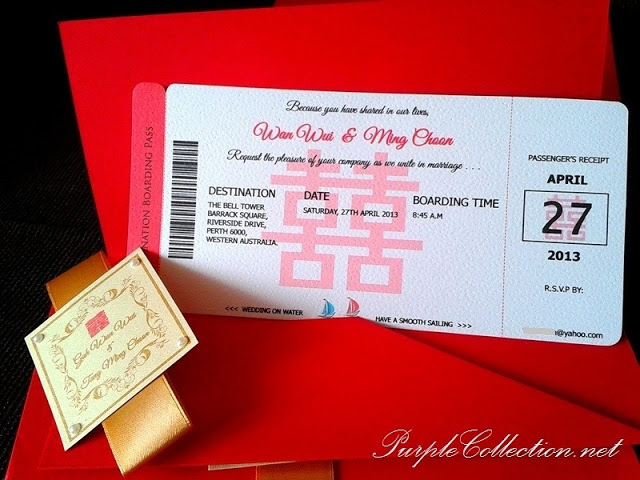 Red Double Happiness Boarding Pass Wedding Card, Red, Double Happiness, Boarding Pass, Boarding Pass Cards, Wedding Card, Wedding, Marriage