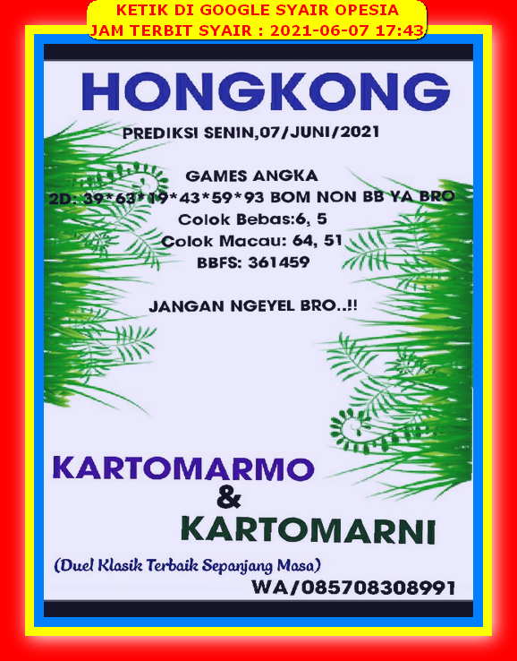 Syair Hk Malam Ini Senin 7 Juni 2021 Opesia Official Syair Hk Malam Ini Senin 7 Juni 2021 Opesia Official