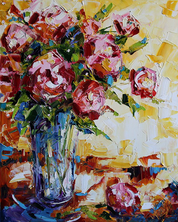 He Brought Me Roses, Contemporary Rose Palette Knife