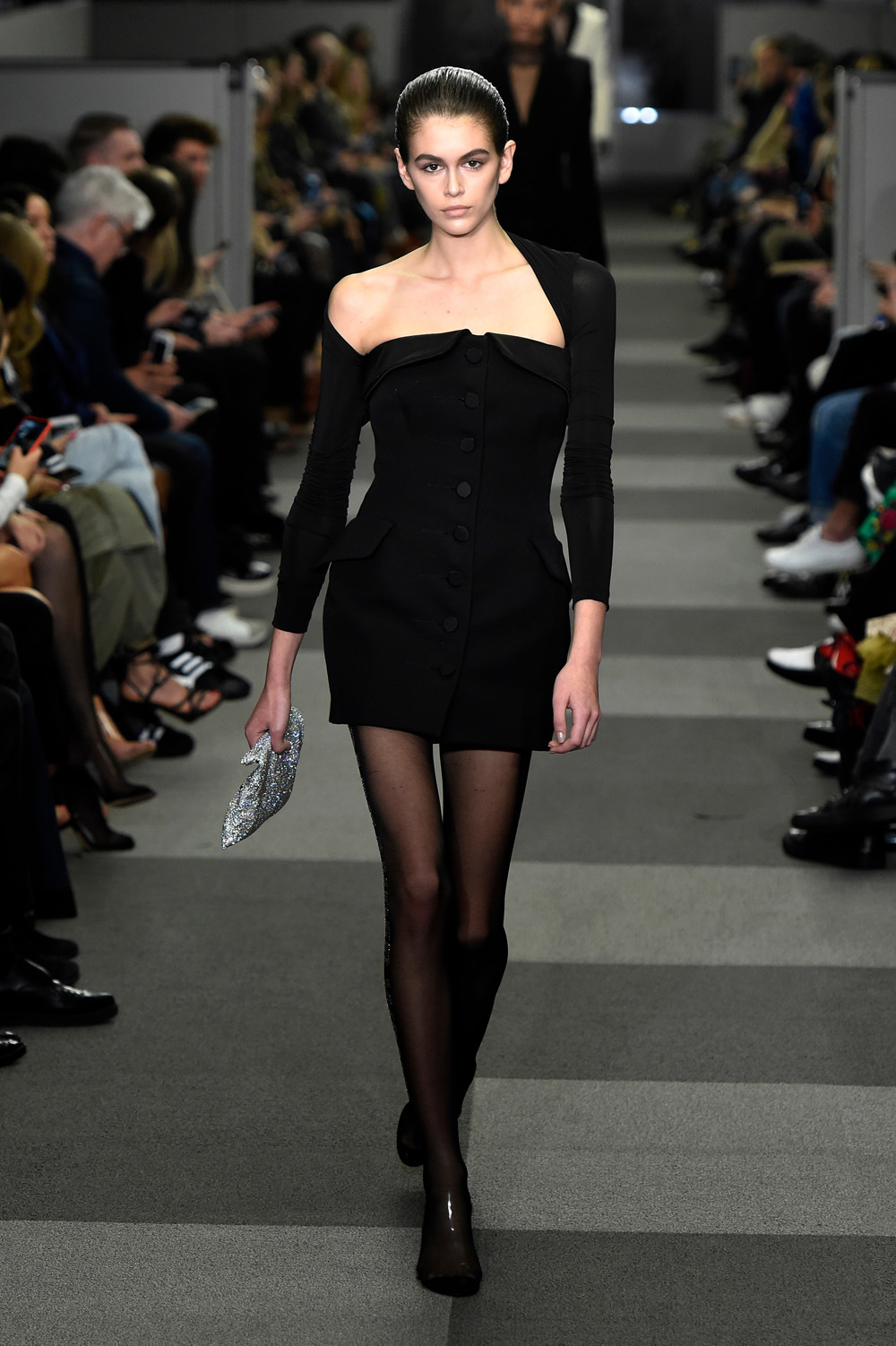 Kaia Gerber stuns in black at the Alexander Wang NYFW Show