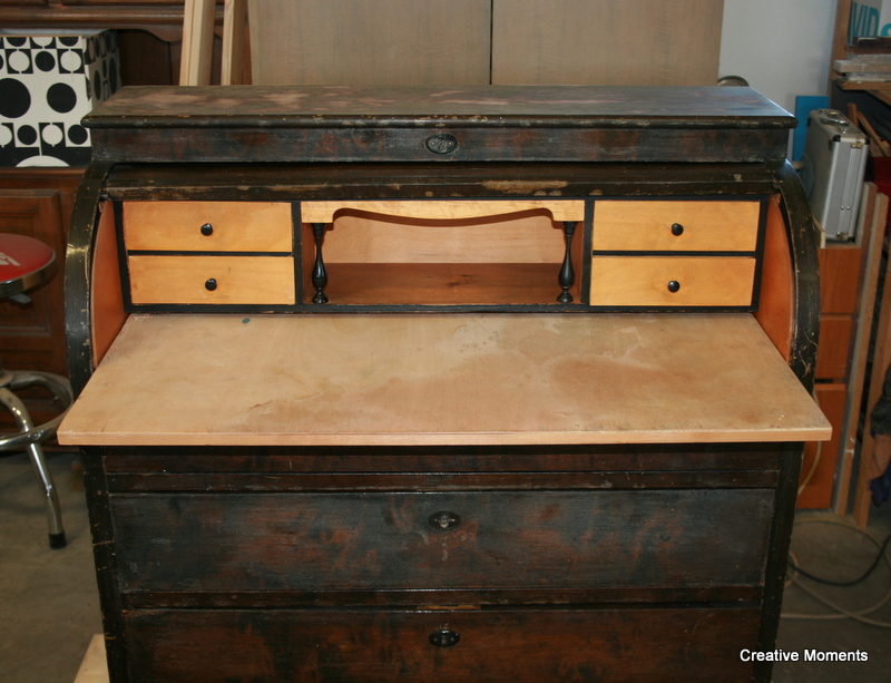 Milk Painted antique roll top desk