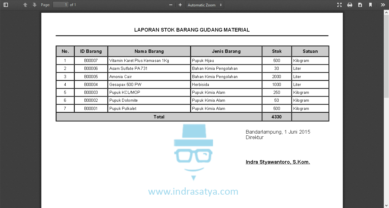 Indra Satya Sistem Informasi Persediaan Barang Gudang Material