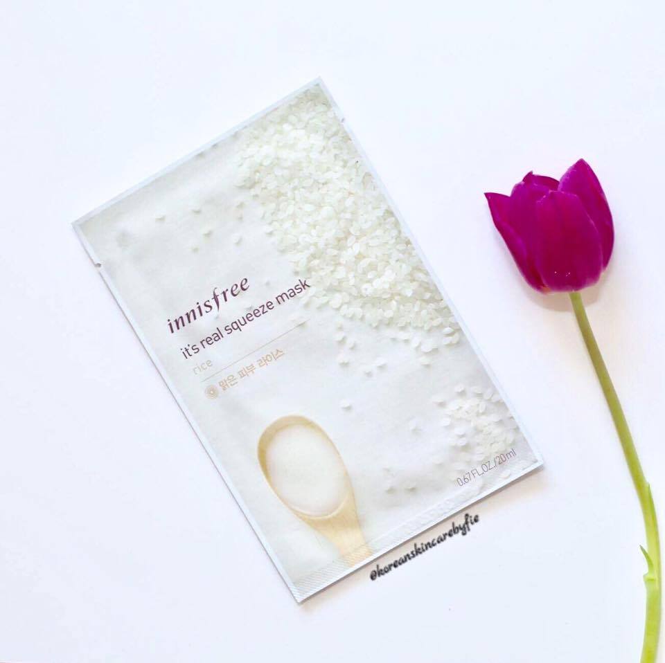 Korean Skincare By Fie Innisfree It's Real Squeeze Mask Rice