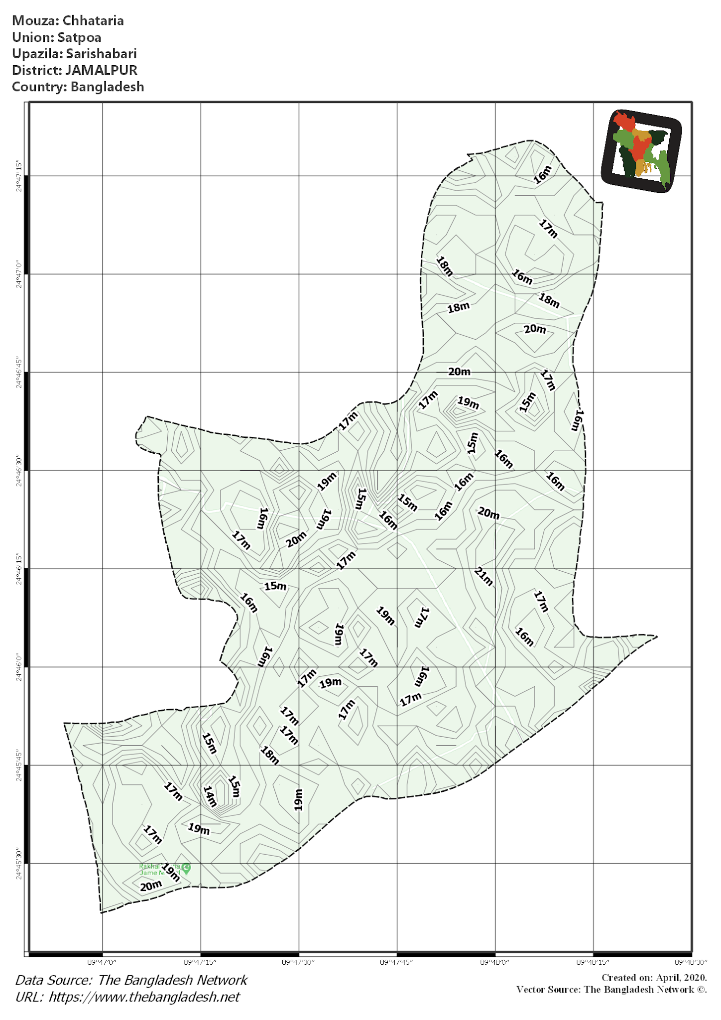 Map of Chhataria Mouza of Sarishabari Upazila, JAMALPUR, Bangladesh.