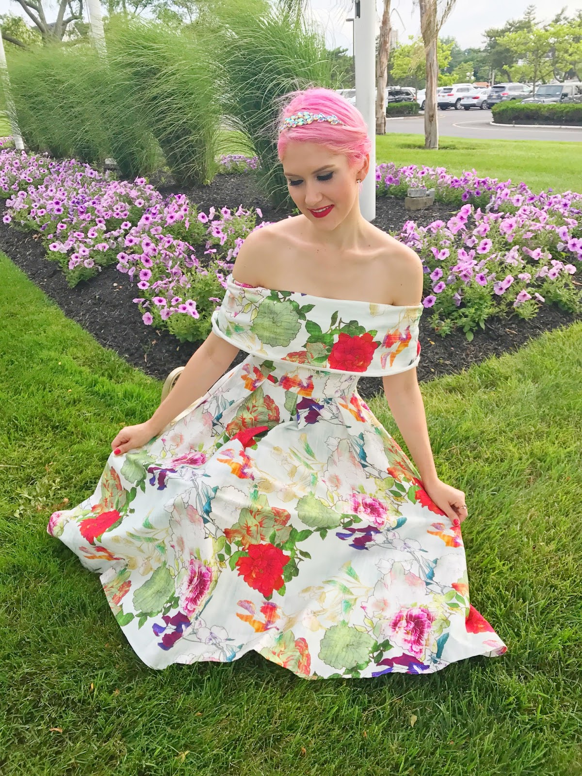 {Outfit}: Off-Shoulder Floral Dress - Marie McGrath