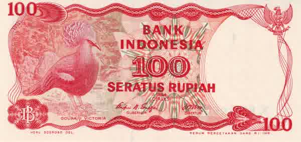 100 rupiah 1985 belakang