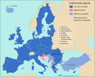 Map of the European Union, new member Croatia, and prospective future member countries