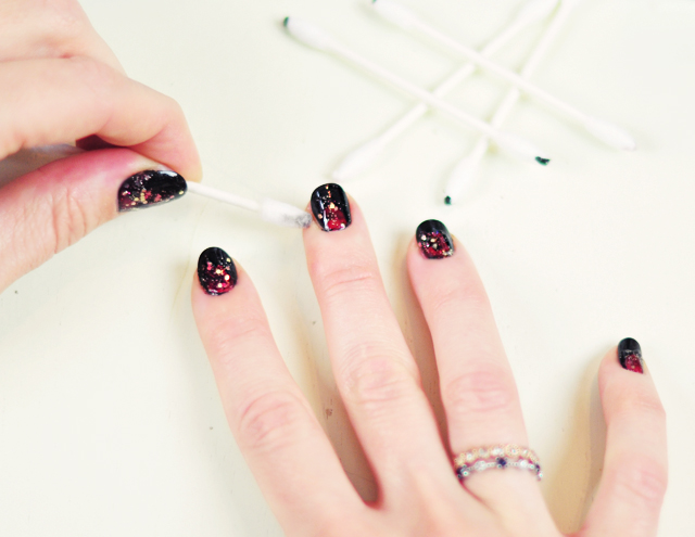DIY Red Black Gold Galaxy Manicure