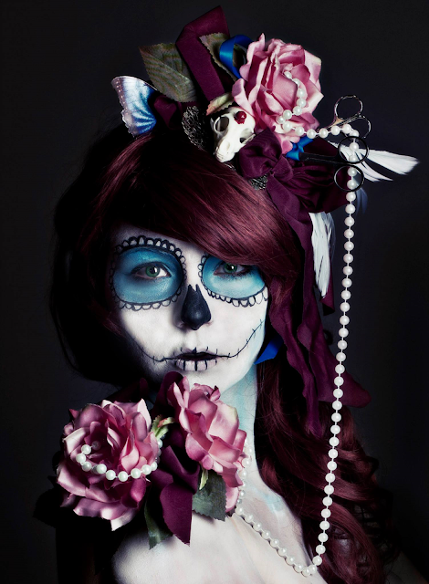 mystic magic, day of the dead, festival, halloween, fantasy, mystic, dark beauty, gothic, skeleton, roses, couture headwear, spooky, halloween photogrpahy,