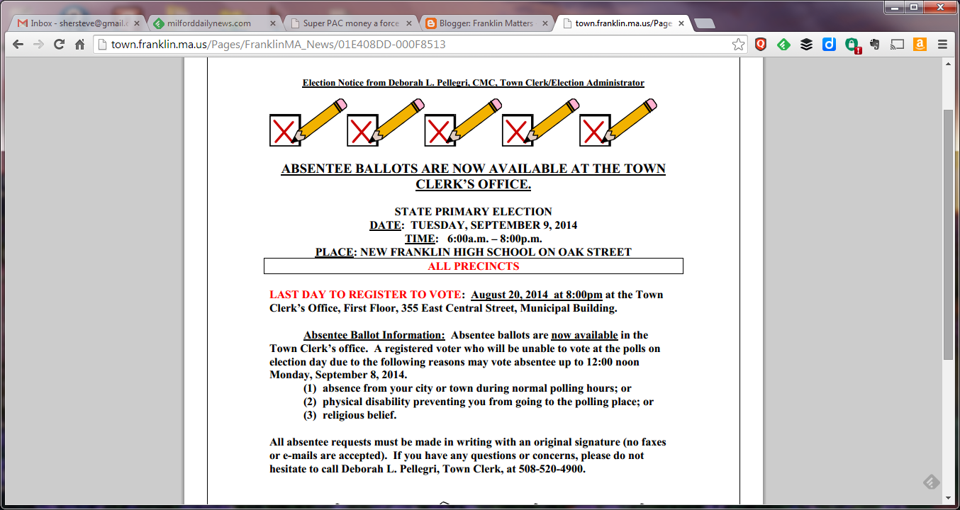 Primary election notice for Sep 9, 2014