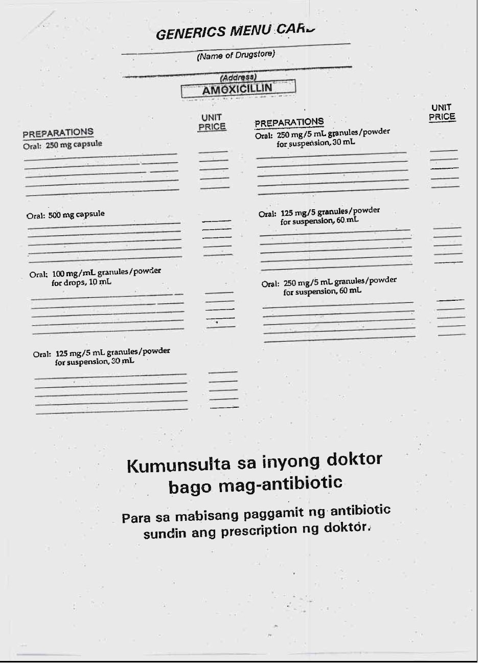 PHARMACY Generics Menu Cards