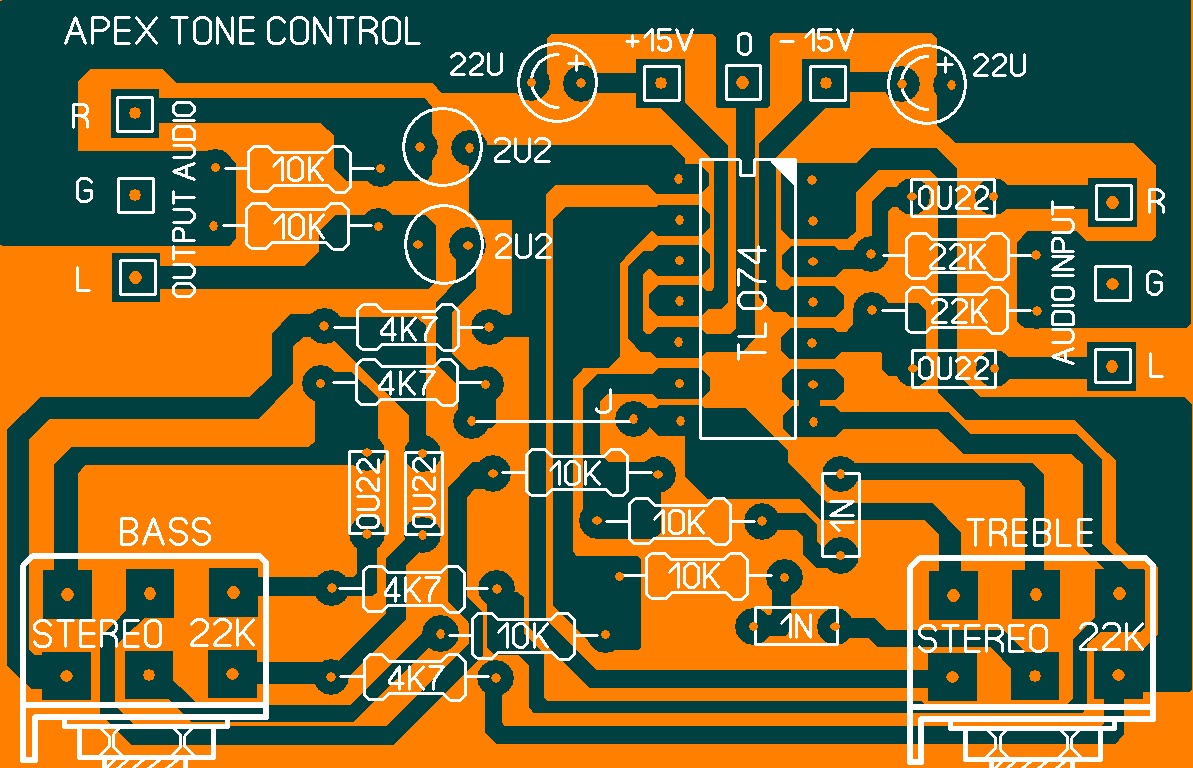 Layout PCB Tone Control Apex dan komponen nya | Rangkaian elektronik