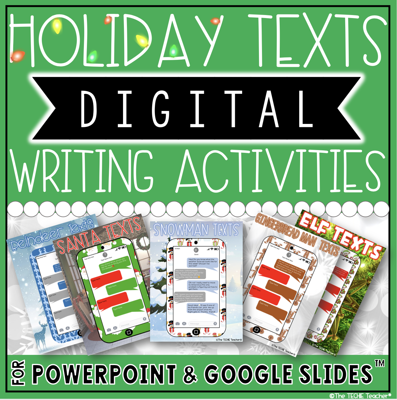 Holiday Texts for Google Slides and PowerPoint is a fun digital writing activity for the month of December. Come grab a free download for Snowman Texts and read about other "cell phones" for Santa, a reindeer, a gingerbread man and an elf.