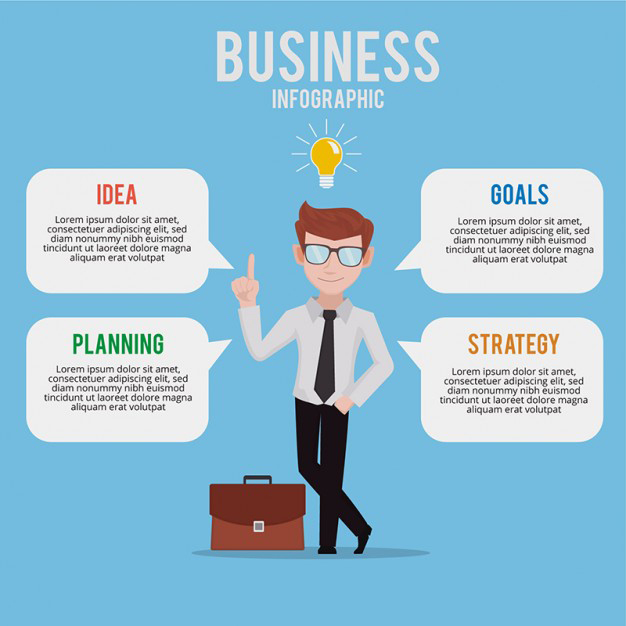 Nice businessman with speech bubbles Free Vector