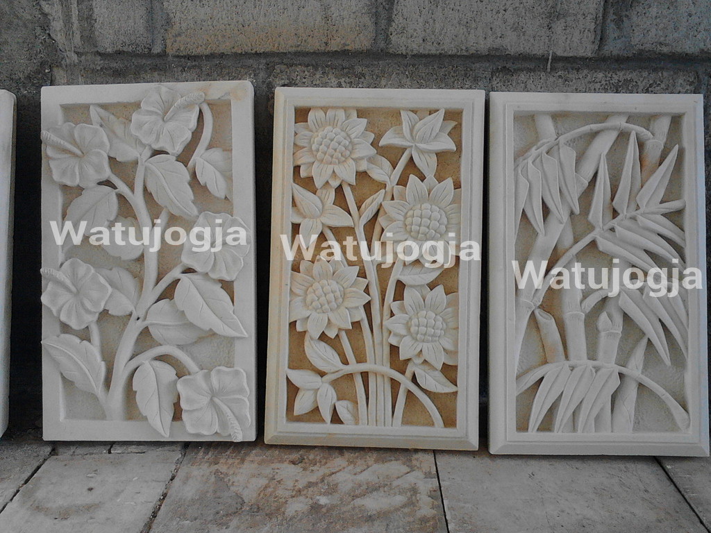 Ukir batu putih Ornamen batu alam rumah minimalis