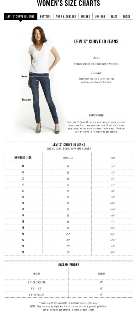 Levi Women's Jeans Size Chart