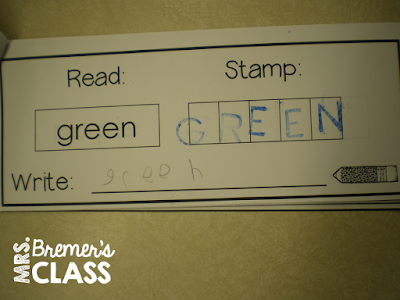 Read, stamp, & write sight words- a literacy center for all year long! A fun and hands on way to practice word work activities in the writing center. #kindergarten #1stgrade #sightwords #writing #centers #writingcenter #wordwork