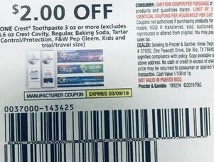 USE (7) $2/1 Crest Toothpaste EXP 3/9/19 (March PG)