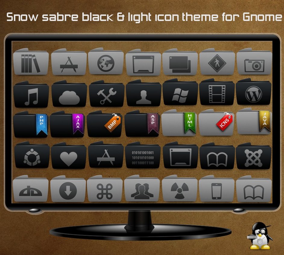 Snow Sabre, Uni Two Elegant Mac Icon Themes Ported to GNOME, Looks