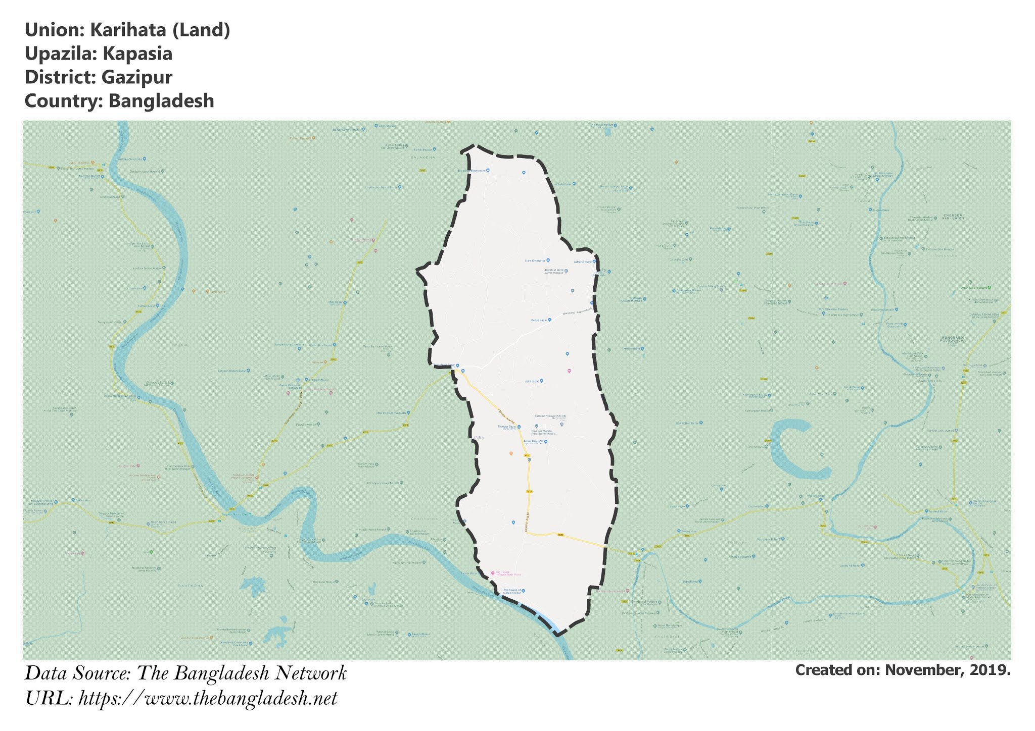 Map of Karihata of Kapasia Upazila Map of Karihata of Gazipur, Bangladesh.