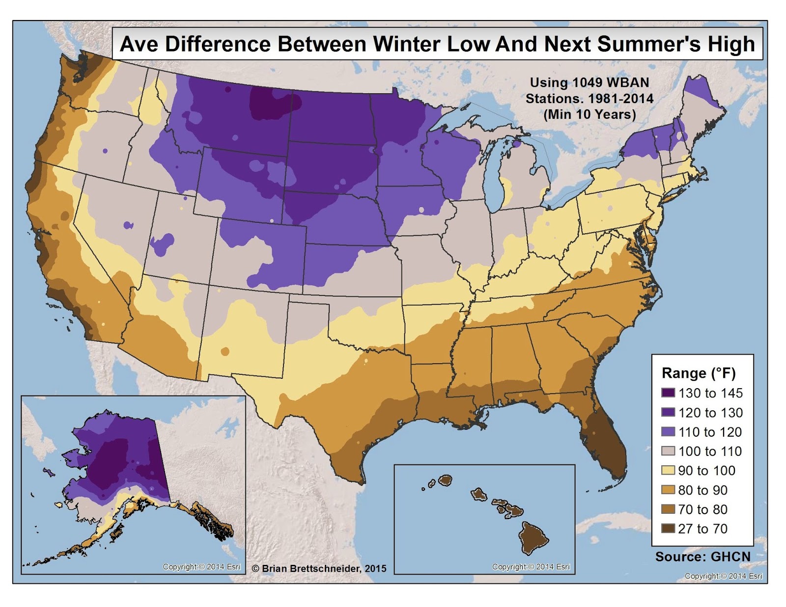 Average difference between winter low and next summer's hight Vivid Maps