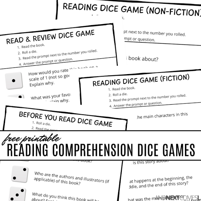 Free printable reading comprehension activities for kids using dice