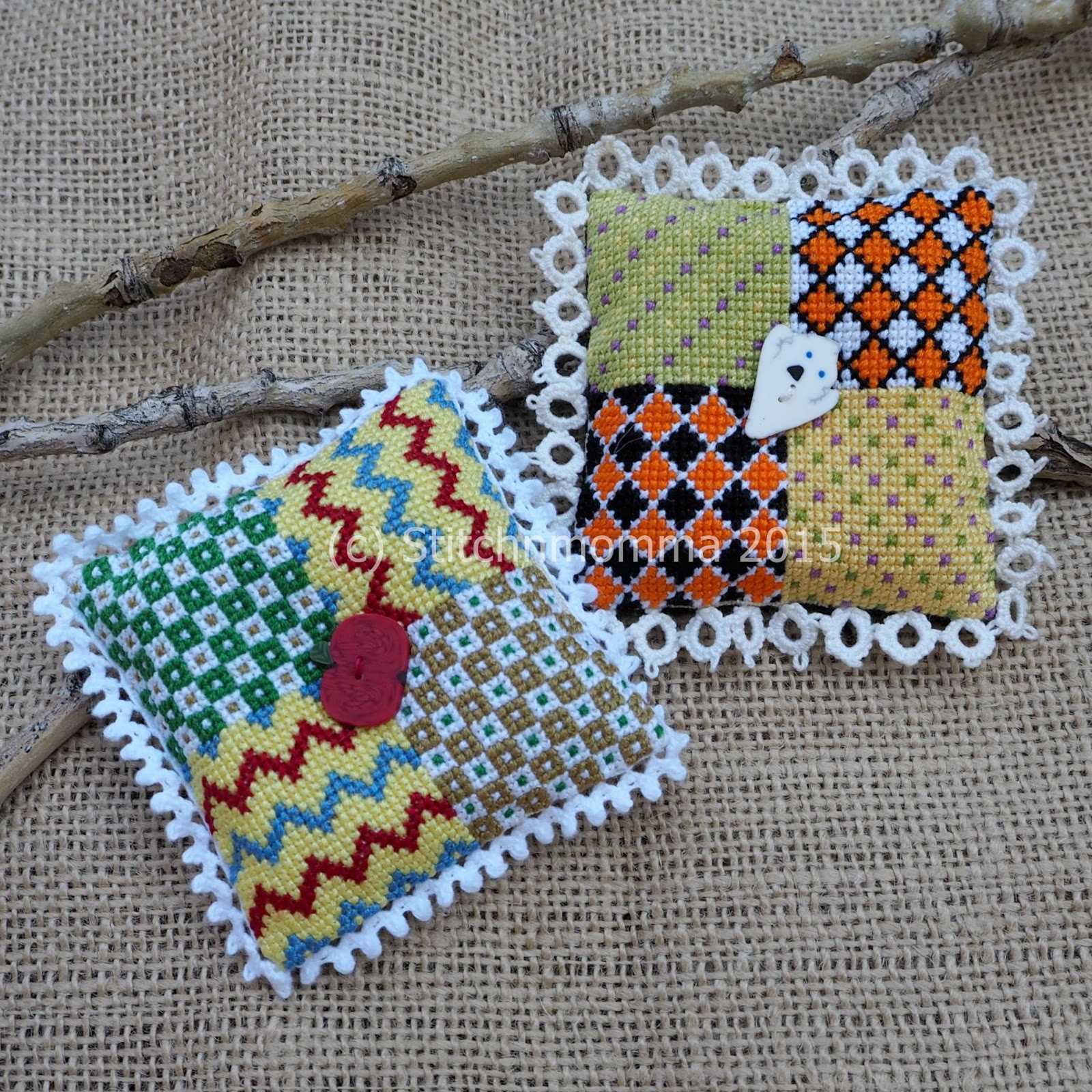 STITCHNMOMMA Patchwork Pin Cushions Cross Stitch Pattern 2