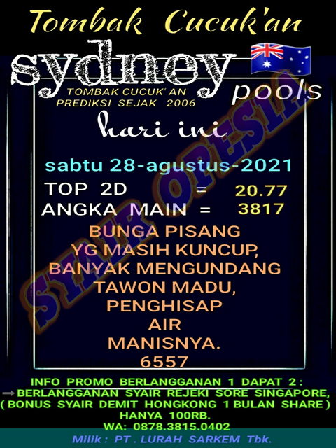 Syair Toto Sydney 28 Agustus 2021 Royal Syair