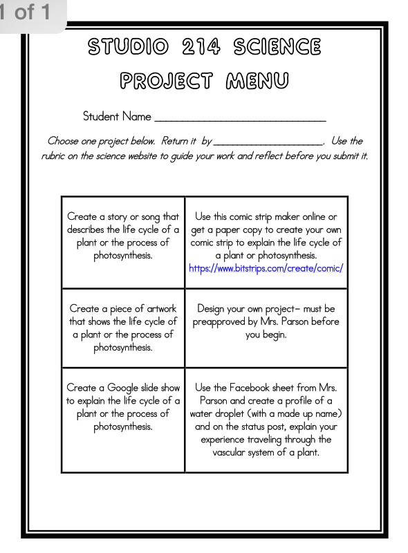 Lights, Camera, Learn: Project Menus- Plants