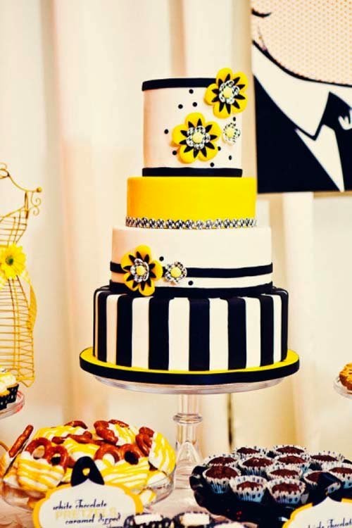 Wedding decoration ideas with yellow and black colors from Studio B Event Designs