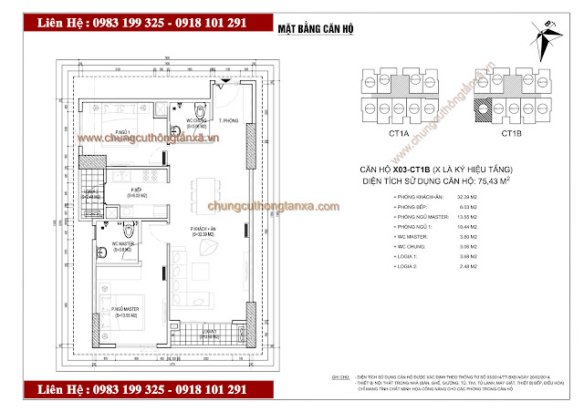 Thiết kế căn hộ X03CT1B chung cư thông tấn xã