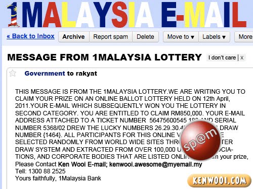 1malaysia email win lottery