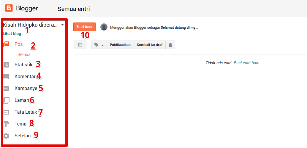 menu dasboard pada blogspot atau blogger menu dasboard pada blogspot atau blogger