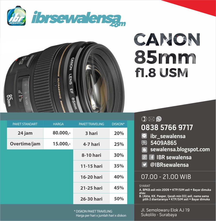 Canon 85 mm F1.8 USM Harga sewa lensa rental kamera