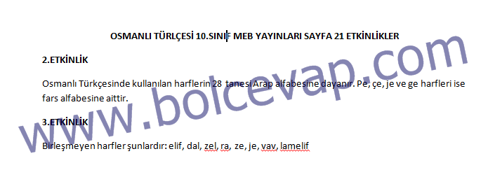 Osmanli Turkcesi 10 Meb Yayinlari Sayfa 21 Cevaplari Etkinlikler Bolcevap Com