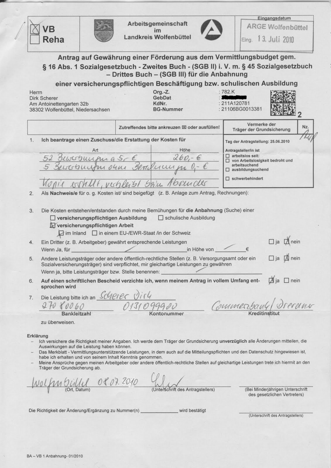 antrag erstattung bewerbungskosten