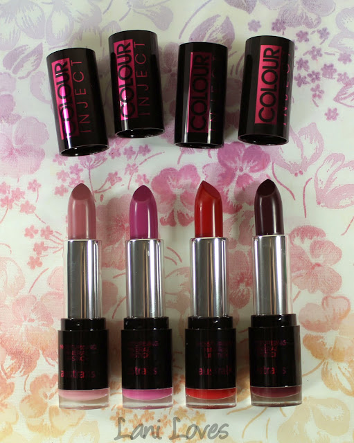 Australis Colour Inject Mineral Lipsticks - Mo Town, Mash Up, Cha Cha and Grunge Swatches & Review