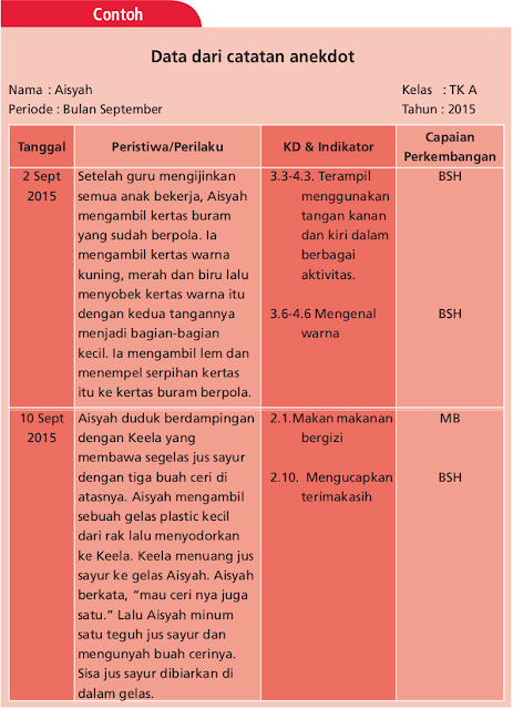 Format Contoh Catatan Anekdot Anak PAUD Bulanan